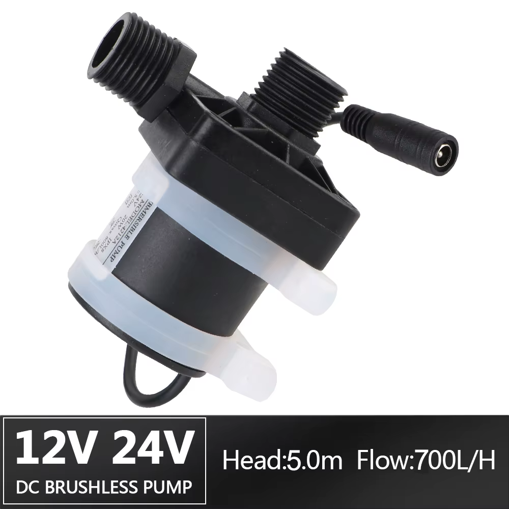 Silencieux 4 Points fileté chauffe-eau douche sol chauffage Booster pompe sans brosse moteur solaire pompe à eau DC 12 V 24 V IP68 prise américaine