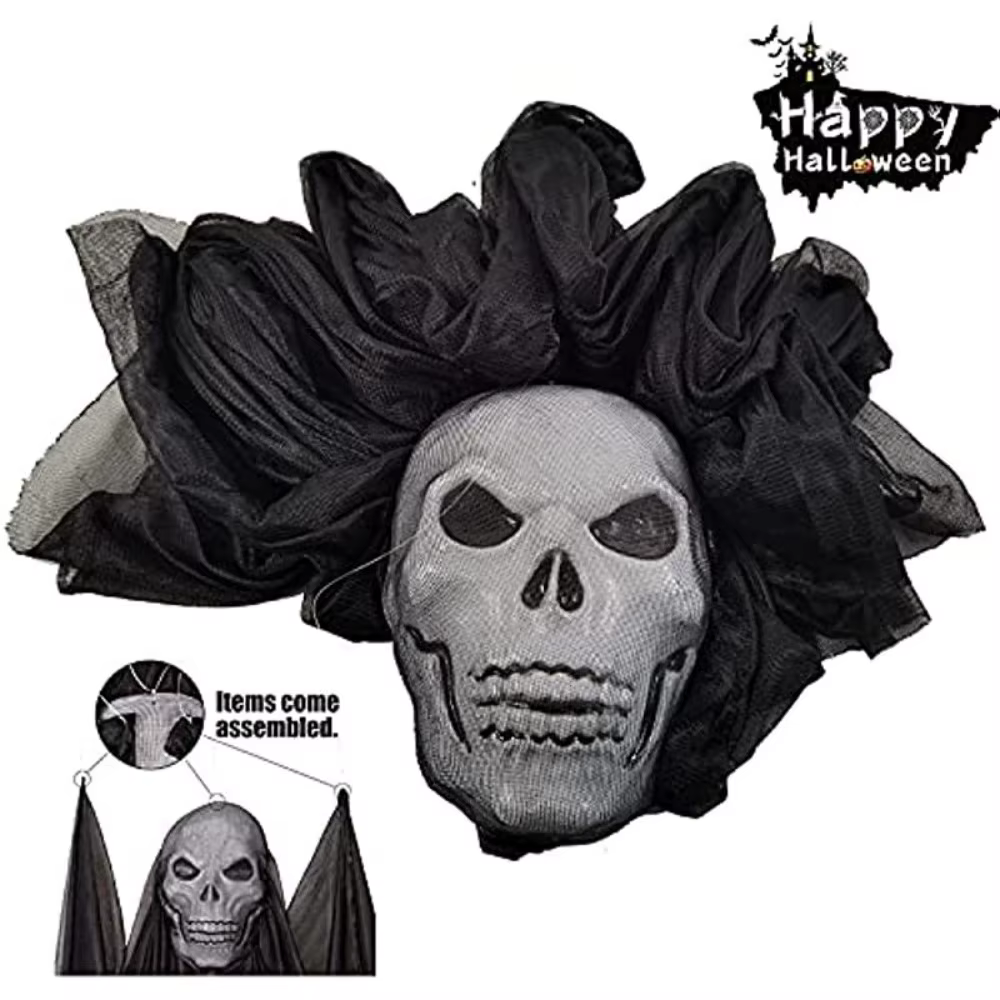 1 pièce Masque de fantôme suspendu d'Halloween, grande décoration de fantôme suspendu pour cour, bar, maison hantée, fête, accessoires de décoration de scène de grande envergure