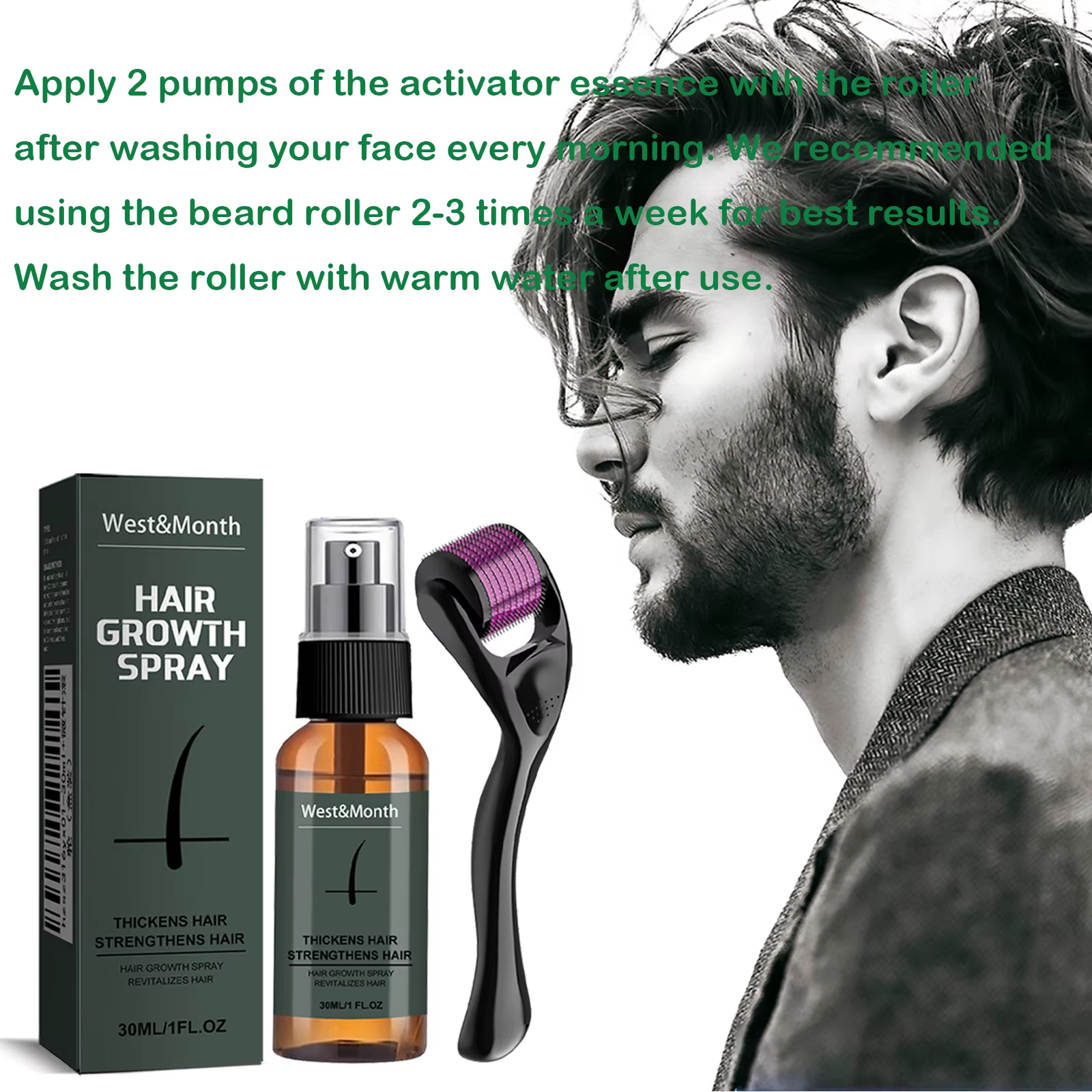 Kit de spray pour barbe homme avec micro-rouleau 0