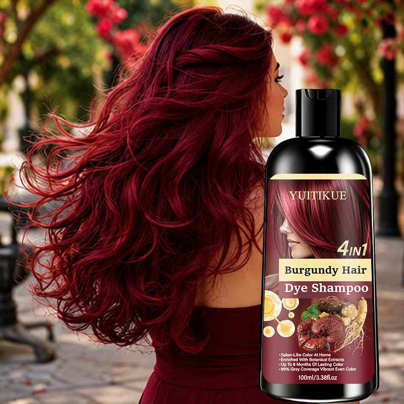 Shampoo colorant capillaire Bourgogne 4 en 1, infusé aux plantes, couleur longue durée, couvre les cheveux gris, coloration capillaire pratique pour la maison