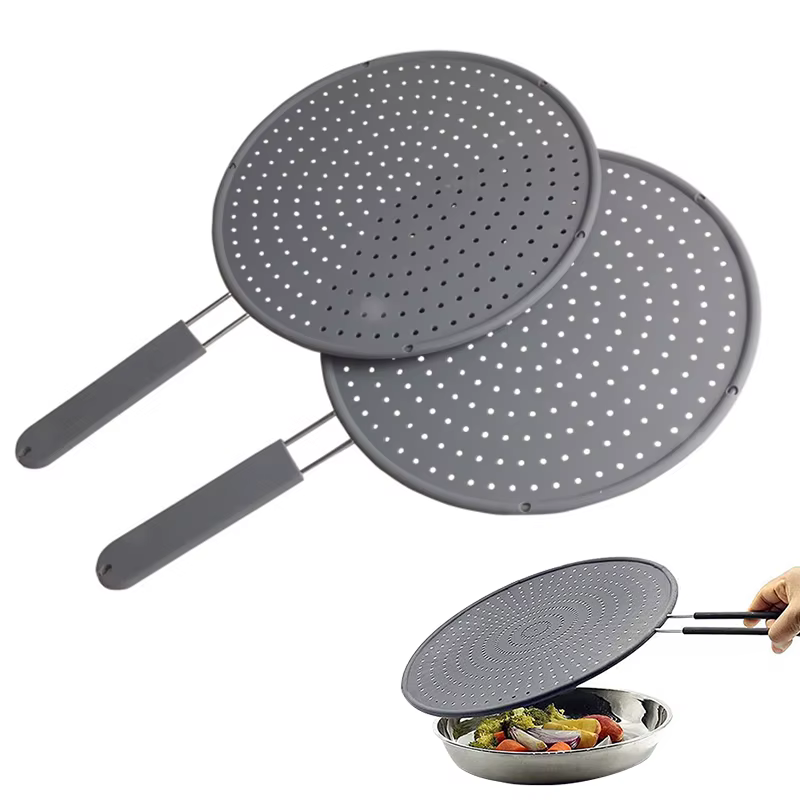 Écran anti-éclaboussures de cuisine en Silicone avec poignée, résistant à la chaleur, protection contre les éclaboussures d'huile, couvercle de panneau de vidange, couvercle de poêle de cuisine