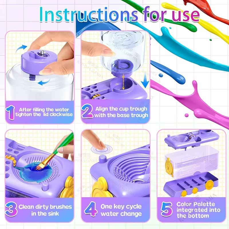 Nettoyeur de pinceaux à peinture, brosse à Circulation d'eau, avec plateau, porte-brosse pour huile, aquarelle, peinture à base d'eau, Portable