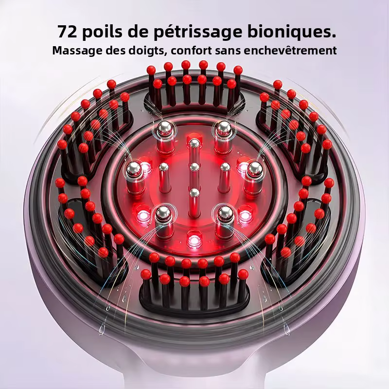 Peigne Masseur Électrique EMS pour Cuir Chevelu avec Thérapie par Lumière Rouge