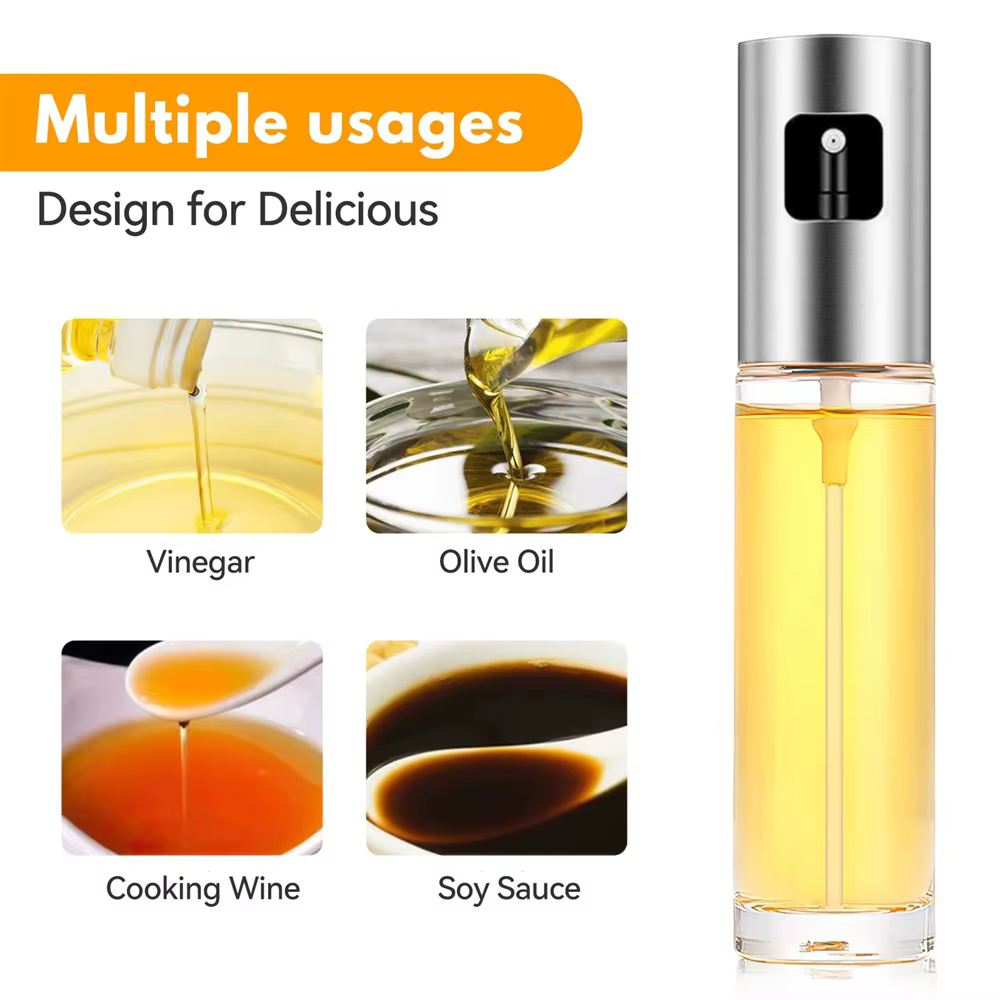 Pulvérisateur d'huile en verre pour la cuisine, vaporisateur d'huile d'olive pour salade, barbecue, cuisine, pâtisserie, bouteille vide pour vinaigre