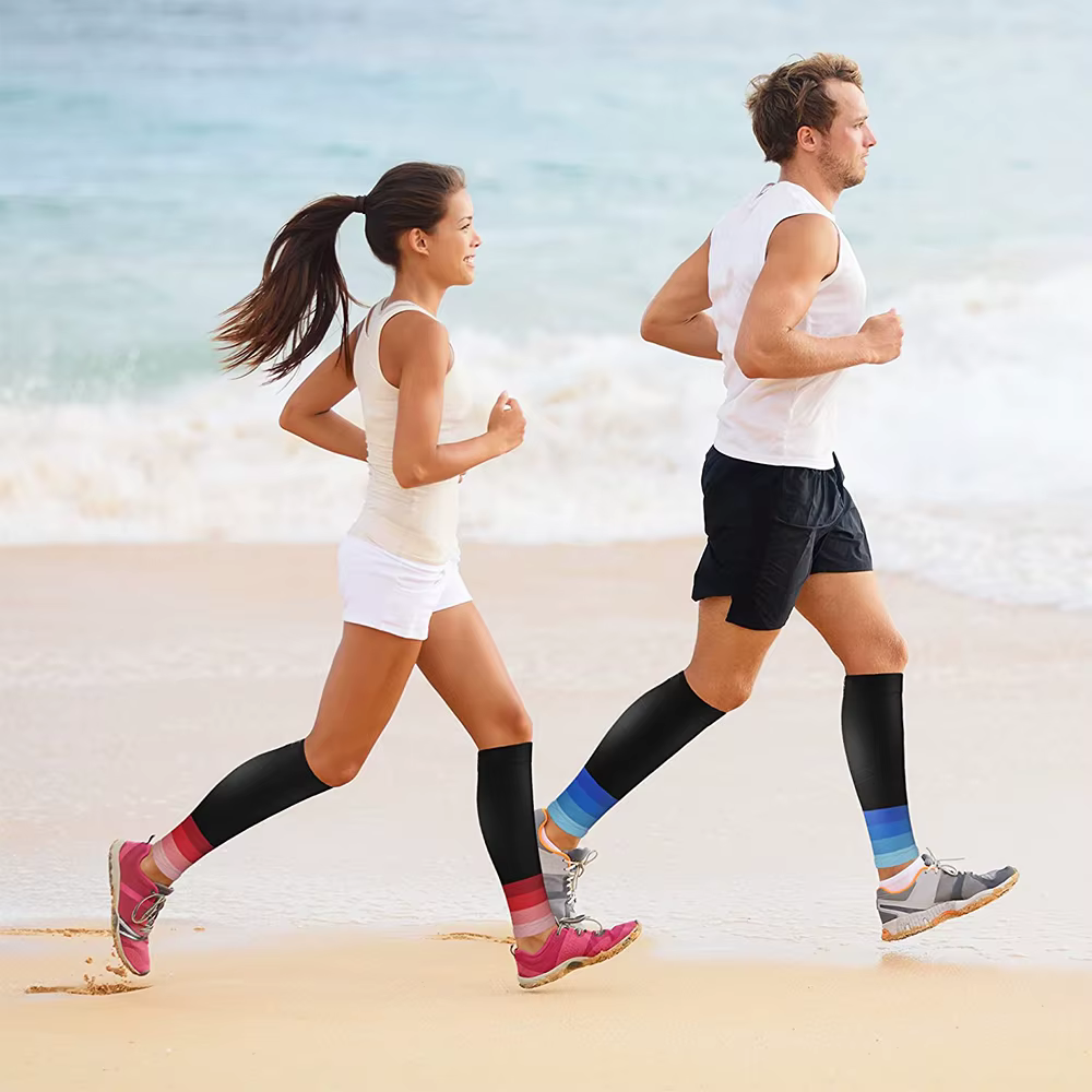 1 paire de manchons de Compression de mollet de sport, attelle de tibia, chaussettes de Compression de jambe pour soulager la douleur, course à pied, travail, voyage