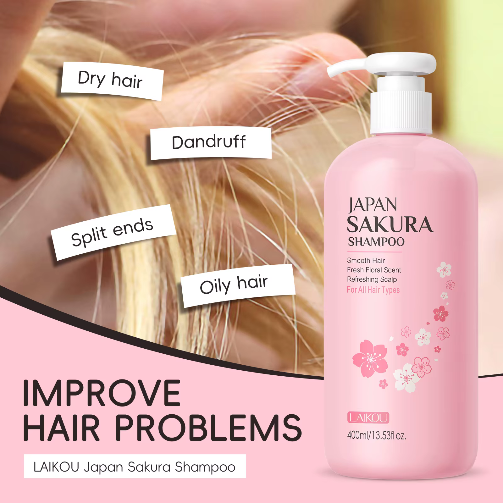 LAIKOU japon Sakura shampooing réparation Anti pointes fourchues cheveux secs crépus lisses