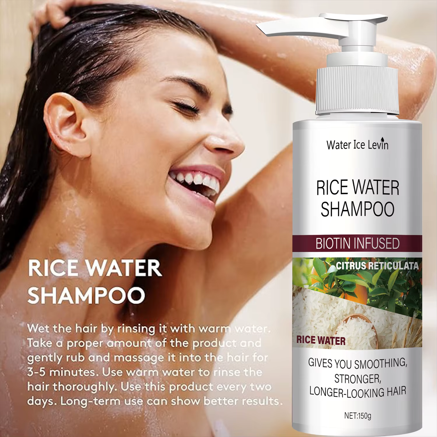 Shampoing à l'Eau de Riz à la Biotine et Kératine - Lissage et Renforcement