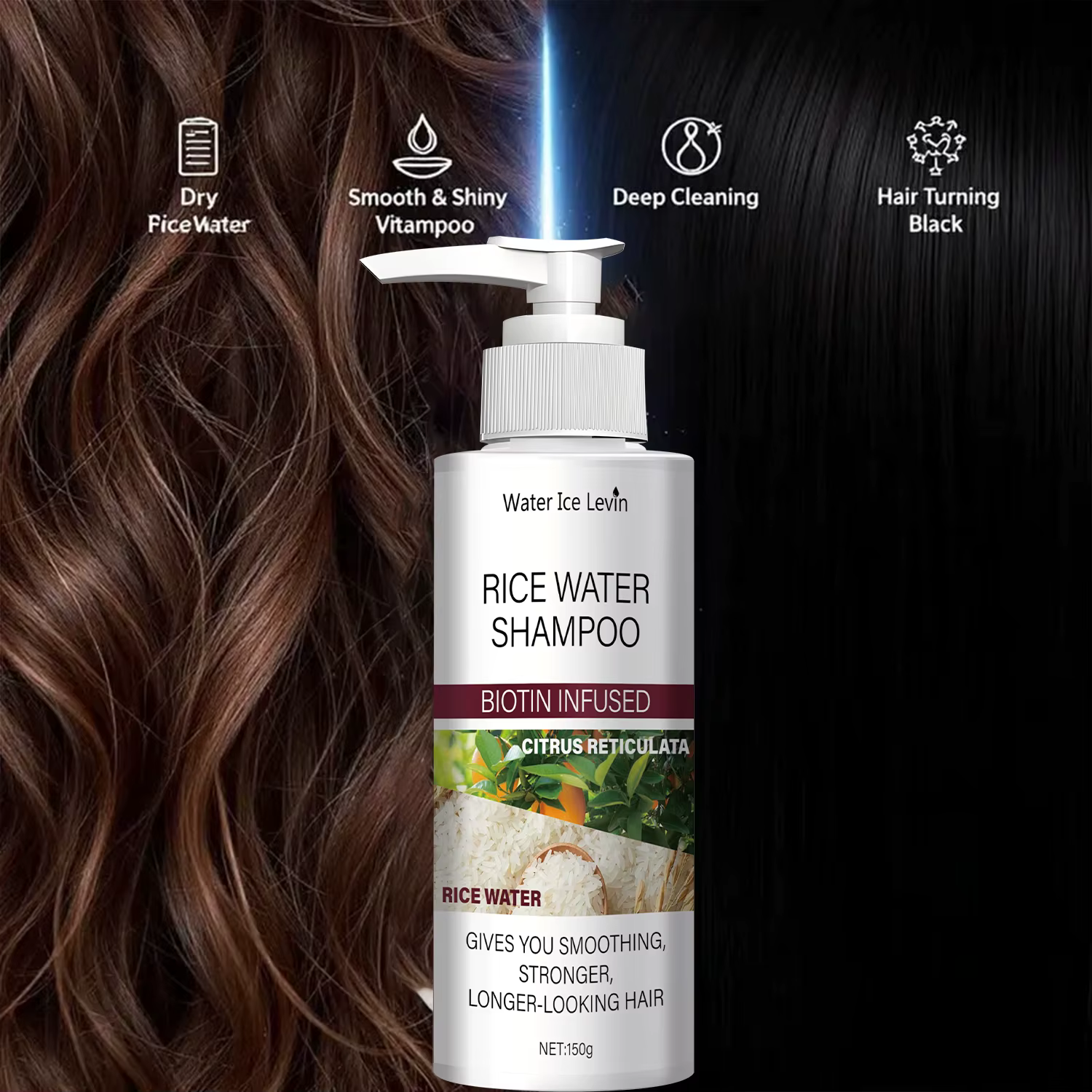 Shampoing à l'Eau de Riz à la Biotine et Kératine - Lissage et Renforcement