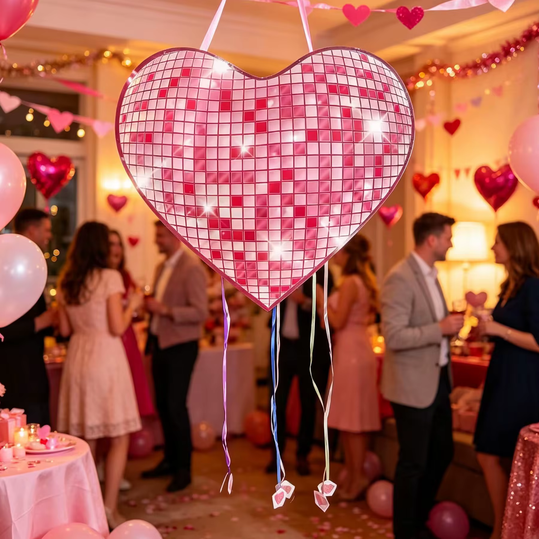 Piñata Cœur Rose 1P pour la Saint-Valentin, Piñata Cœur de Conversation, Piñata Pastel, Fournitures de Mariage, Cadeau de Saint-Valentin pour la Douche Nuptiale