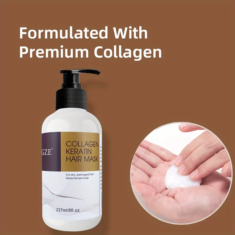 Masque capillaire au collagène et à la kératine GZE – Après-shampooing en profondeur pour cheveux secs – Infusé à