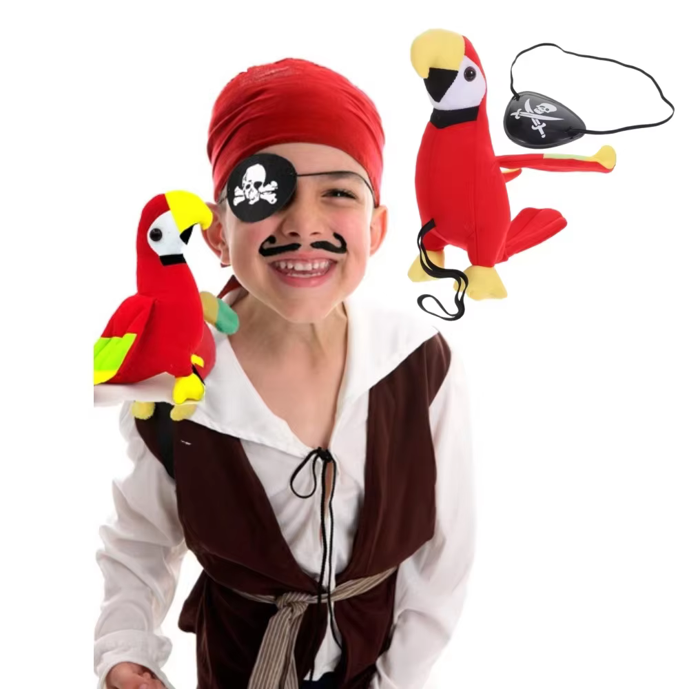 Masque de pirate pour oiseau, ensemble de costume de jeu de rôle, jouet en peluche d'épaule en forme de perroquet, ensemble de costume de pirate, décoration de fête d'Halloween, perroquet