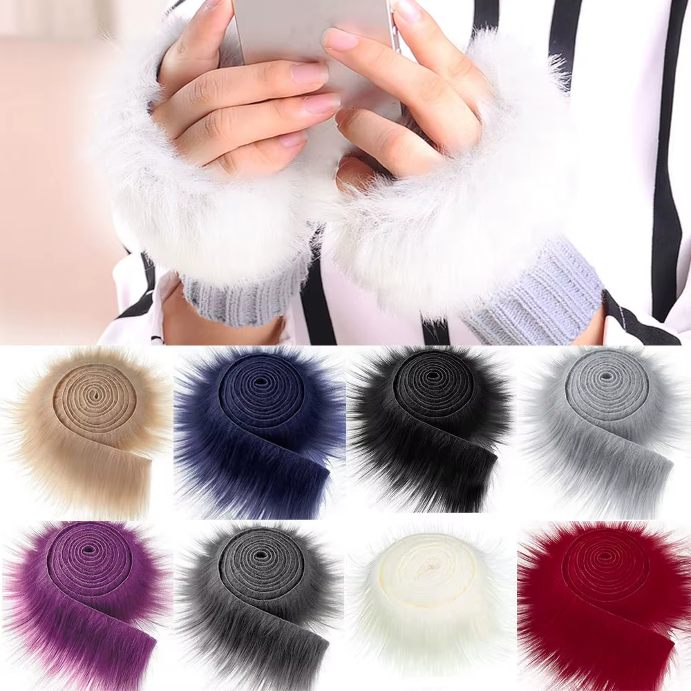 Rouleau de Tissu en Fausse Fourrure Pelucheuse à Rayures, Ruban Doux pour Garniture de Costume d'Hiver, à Faire Soi-Même