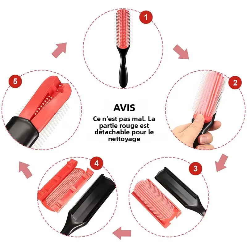 Brosse à cheveux démêlante à 9 rangées