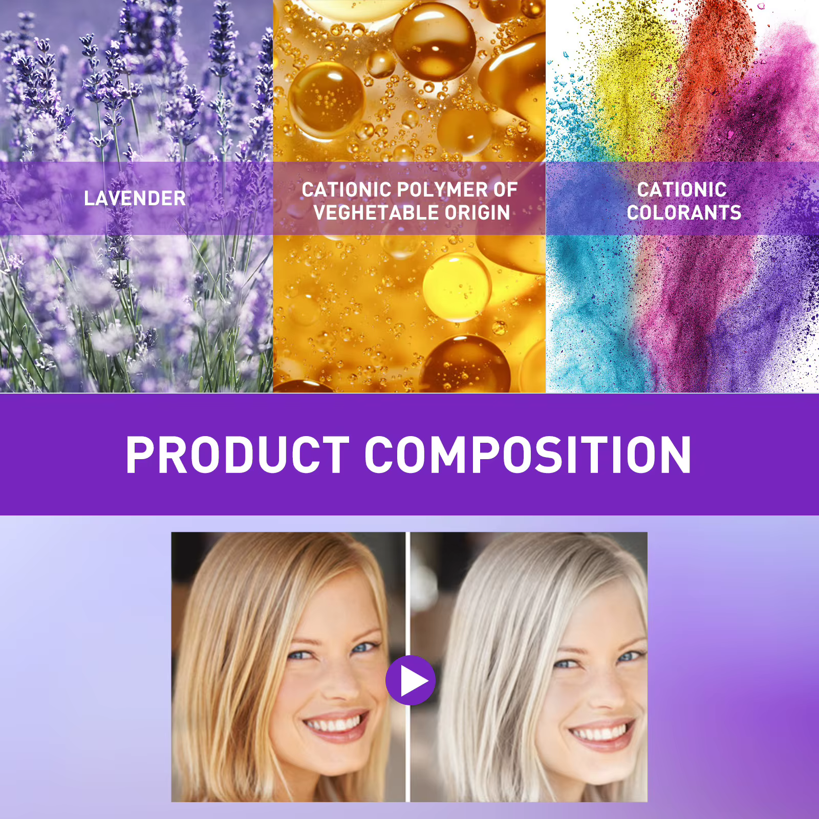 Shampoo colorant fixateur de couleur pour cheveux gris