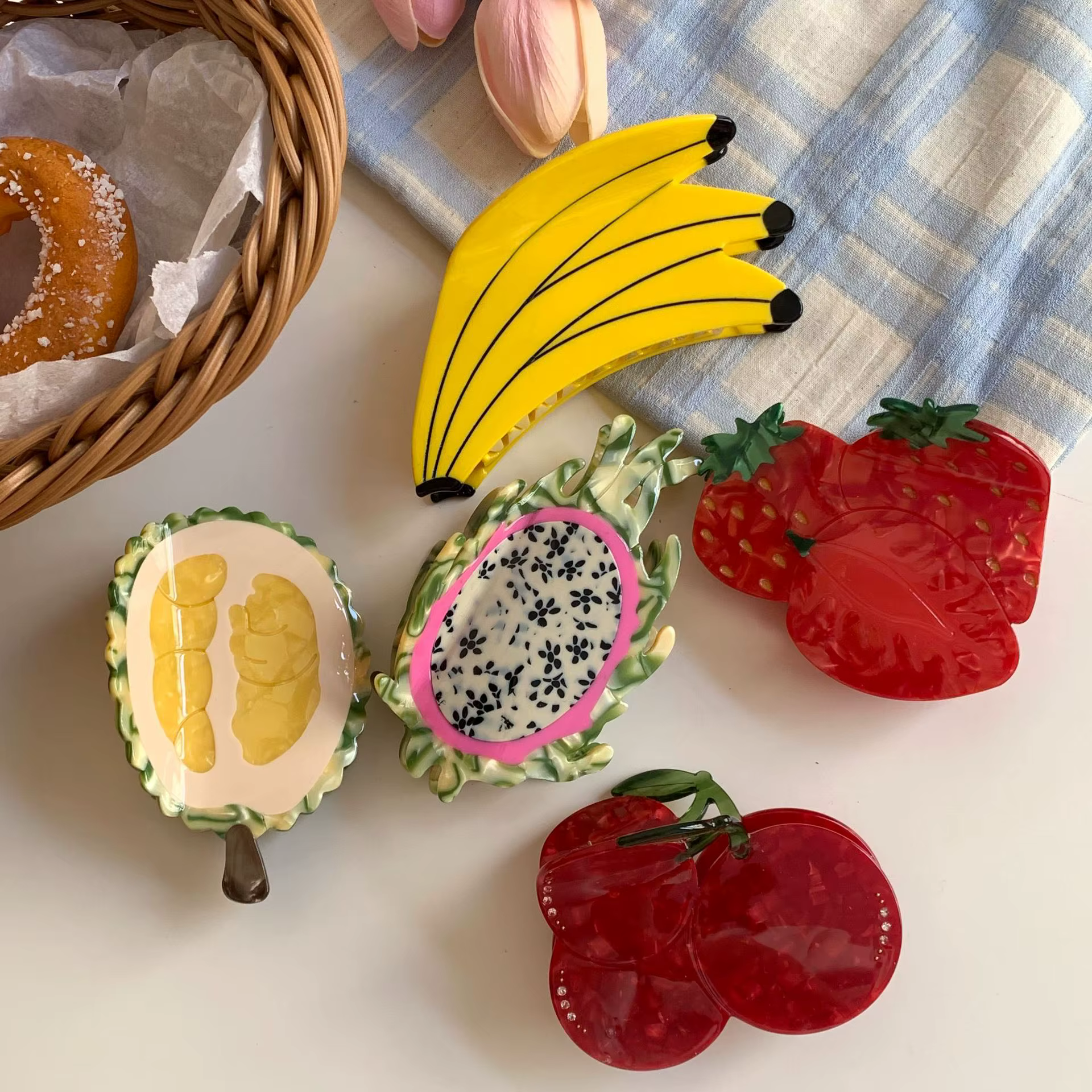 Nouvelle pince à cheveux en acétate motif fruits d'été mignons (fraise