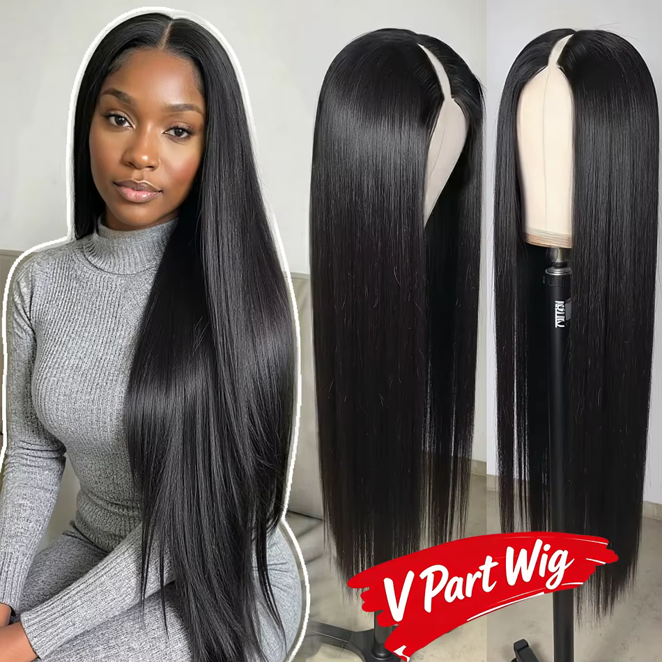 250% densité droite V partie perruque cheveux humains débutant amical 40 pouces sans colle V