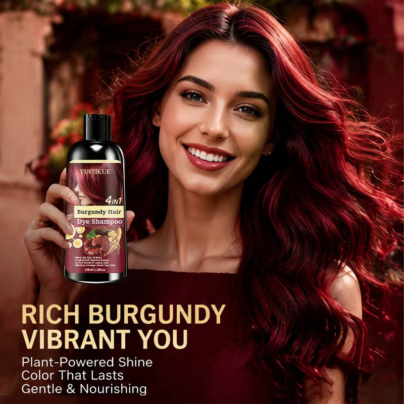 Shampoo colorant capillaire Bourgogne 4 en 1, infusé aux plantes, couleur longue durée, couvre les cheveux gris, coloration capillaire pratique pour la maison