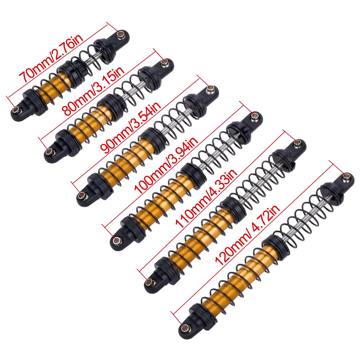 Amortisseur d'huile en métal 70/80/90/100/110/120mm pour voiture sur chenilles 1/10 RC Axial SCX10 TRX4 TRX6 90046 AXI03007, pièce de mise à niveau