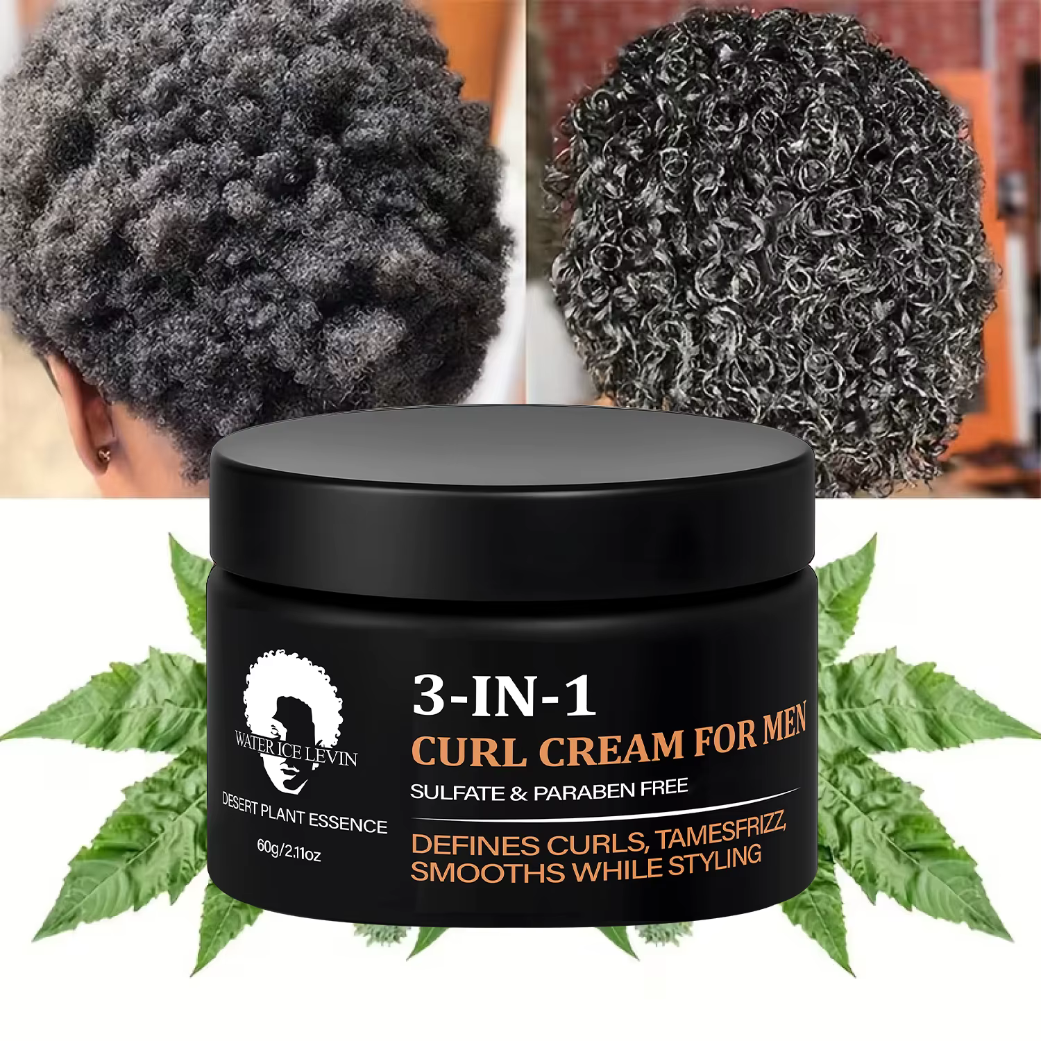 Crème 3 en 1 pour Boucles pour Hommes au Collagène et à l'Huile de Coco - Définit