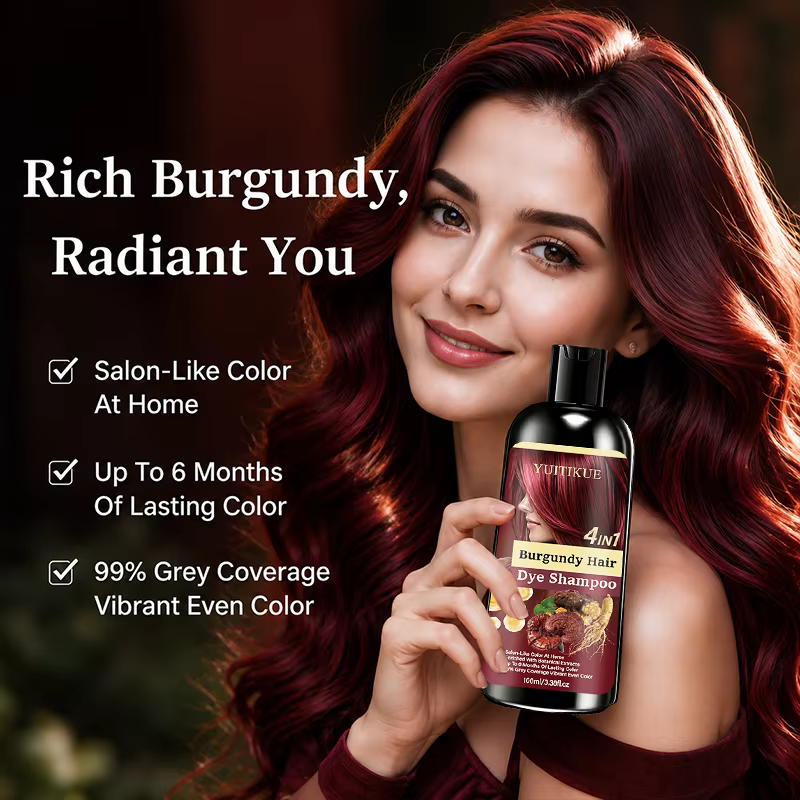 Shampoo colorant capillaire Bourgogne 4 en 1, infusé aux plantes, couleur longue durée, couvre les cheveux gris, coloration capillaire pratique pour la maison