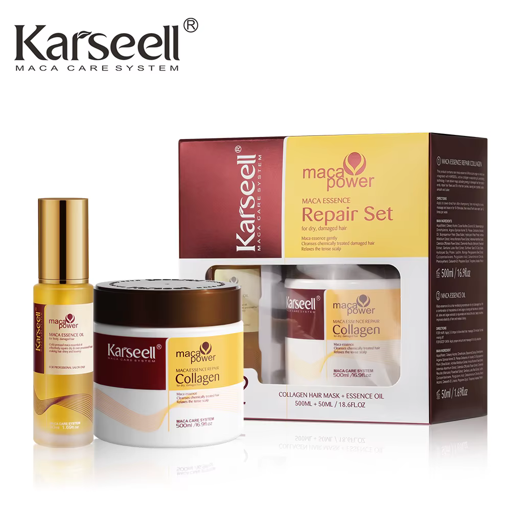 Karseell Masque capillaire 500 ml + huile d'argan 2 pièces ensemble réparation profonde conditionnement sérum