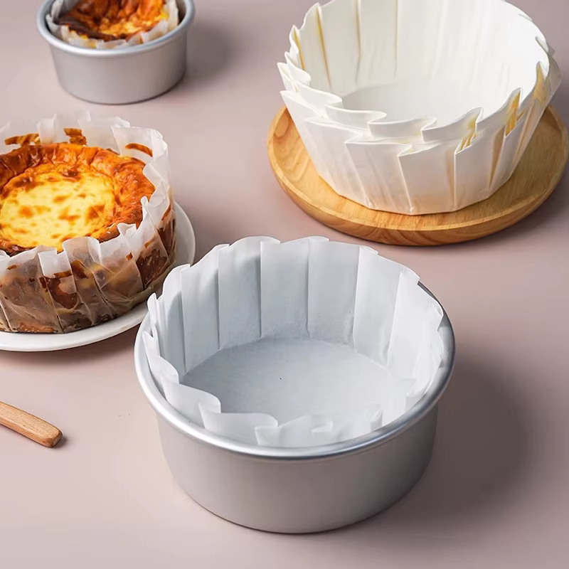 Moule en papier pliable pour gâteau au fromage basque, papier de cuisson, huile de cuisson, bord vert, mousse, libération de poulet
