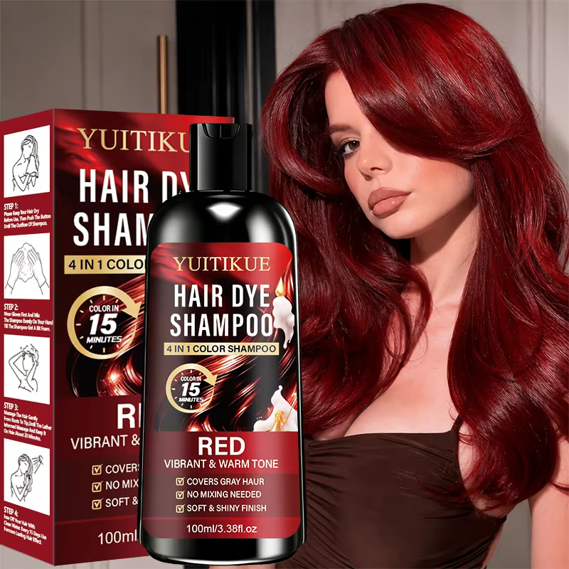 Shampoo colorant capillaire rouge 4 en 1