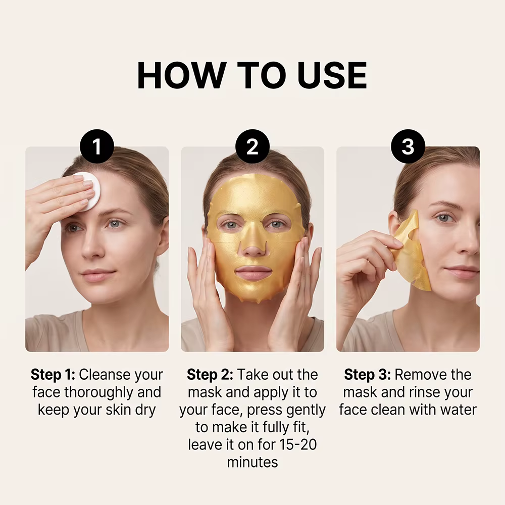 Masque hydratant pour le visage Golden Glow, nourrissant, lissant, pour une peau douce, masque en feuille hydratant quotidien