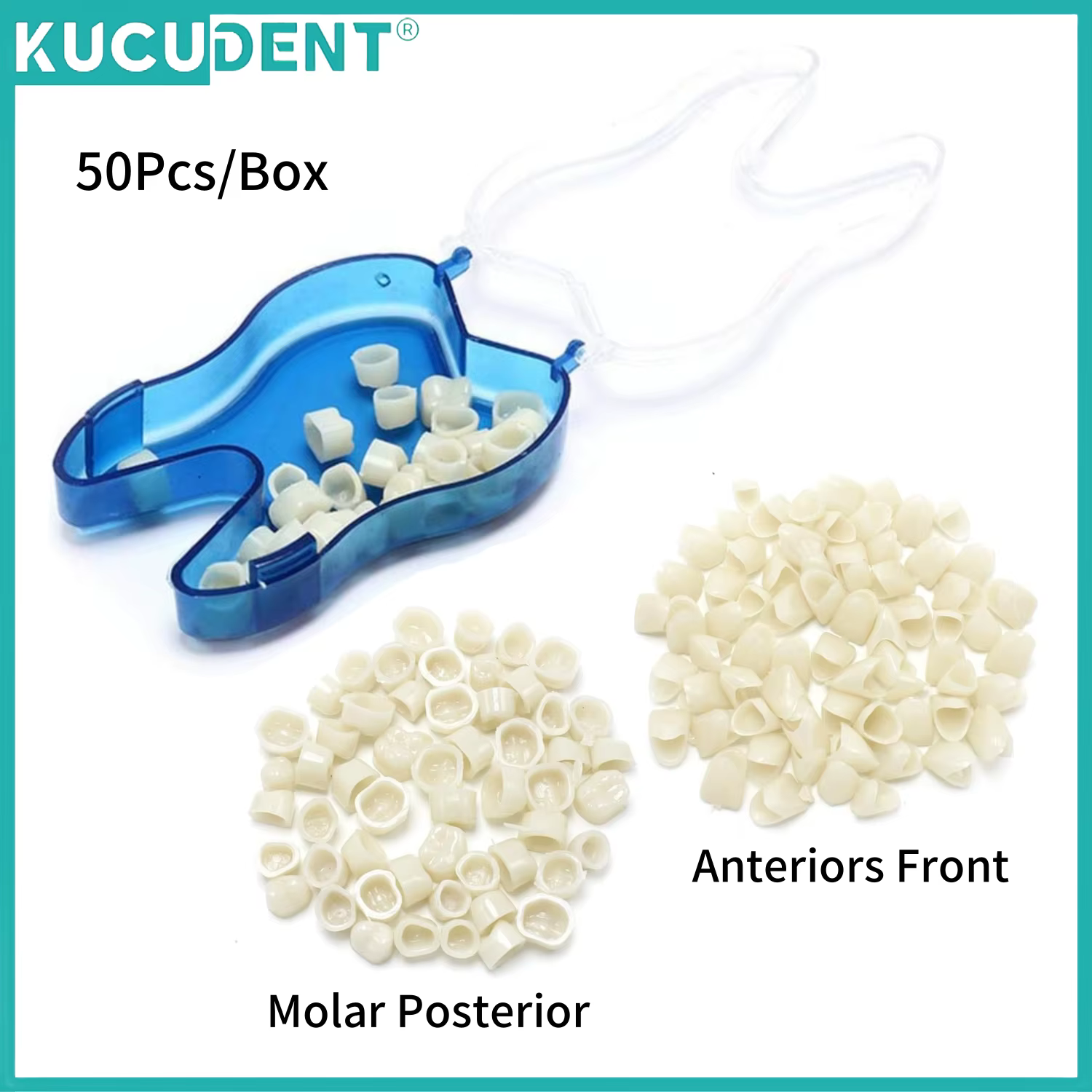 Kit de couronne dentaire temporaire, 50 pièces/boîte, placage de dents antérieures, molaire avant, postérieur, soins buccaux, blanchiment des dents, matériel de dentiste