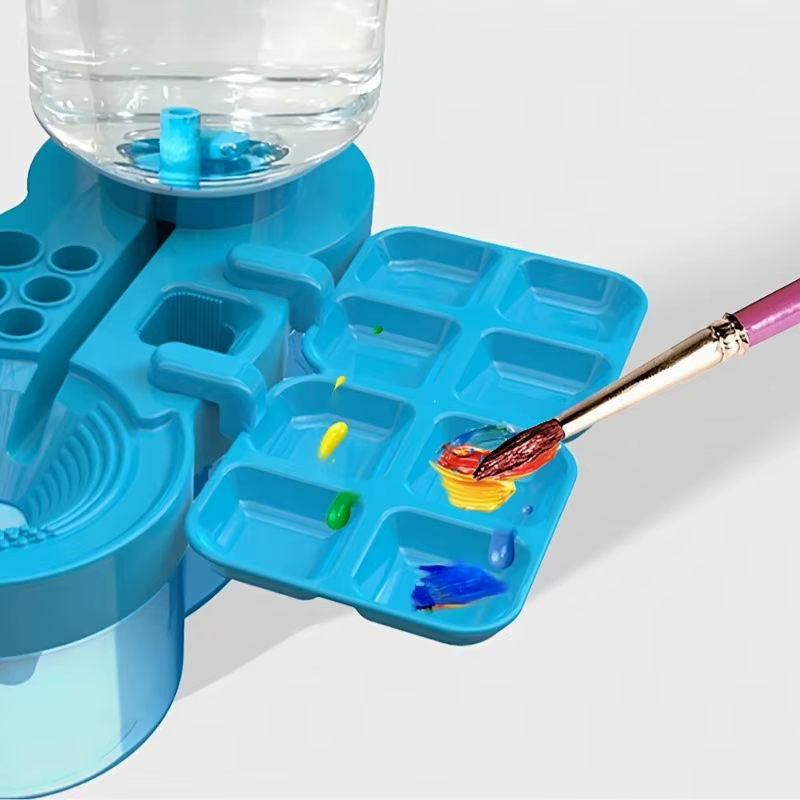 Nettoyeur de pinceaux 6-en-1 avec plateau - Laveur et support de pinceaux auto-vidangeant, outil de nettoyage à circulation d'eau améliorée