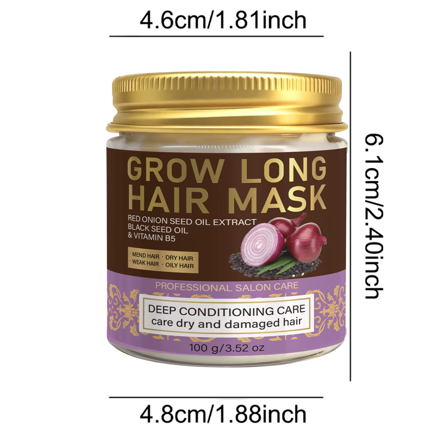 Masque capillaire à l'huile de graines noires d'oignon rouge. Soins professionnels en salon. Fait pousser des cheveux