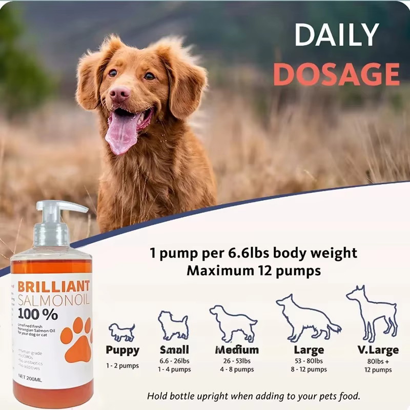 Huile de saumon pour animaux de compagnie 200 ml, 21 acides gras oméga, complément nutritionnel naturel pour chiens et chats