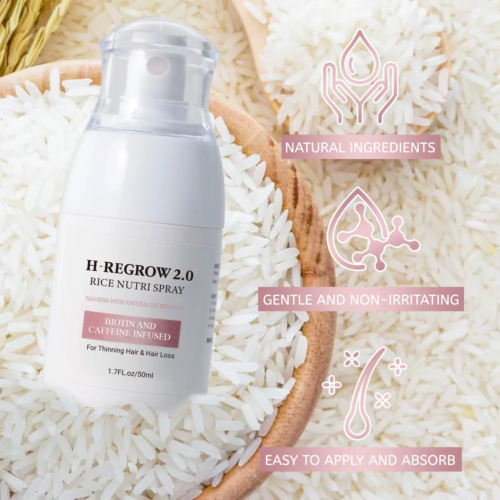 1-5 sprays activateurs de croissance des cheveux 50 ml - Son de riz