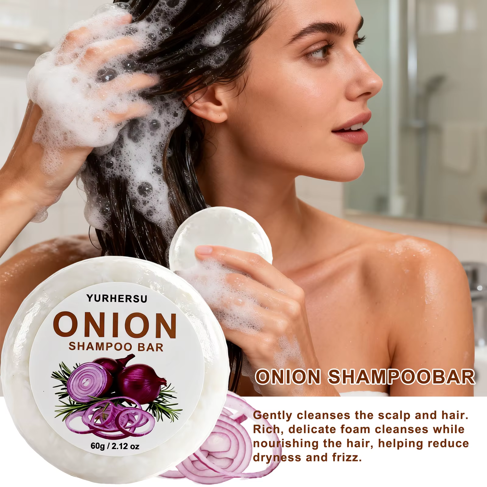 Shampooing Solide Vegan à l'Oignon Soin Capillaire Naturel Anti-Pelliculaire Contrôle du Sébum Réparation des Pointes