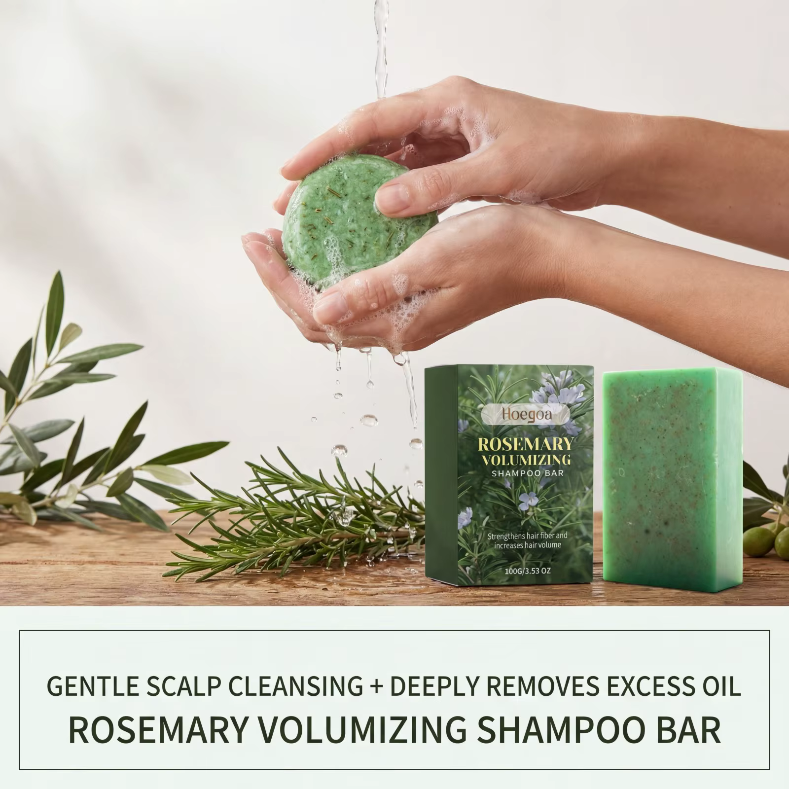 Shampooing Solide Volumisant au Romarin Nettoyage Doux Apaise le Cuir Chevelu Huiles Naturelles Renforce les Cheveux Contrôle des Frisottis Lisse et Brillant 100g