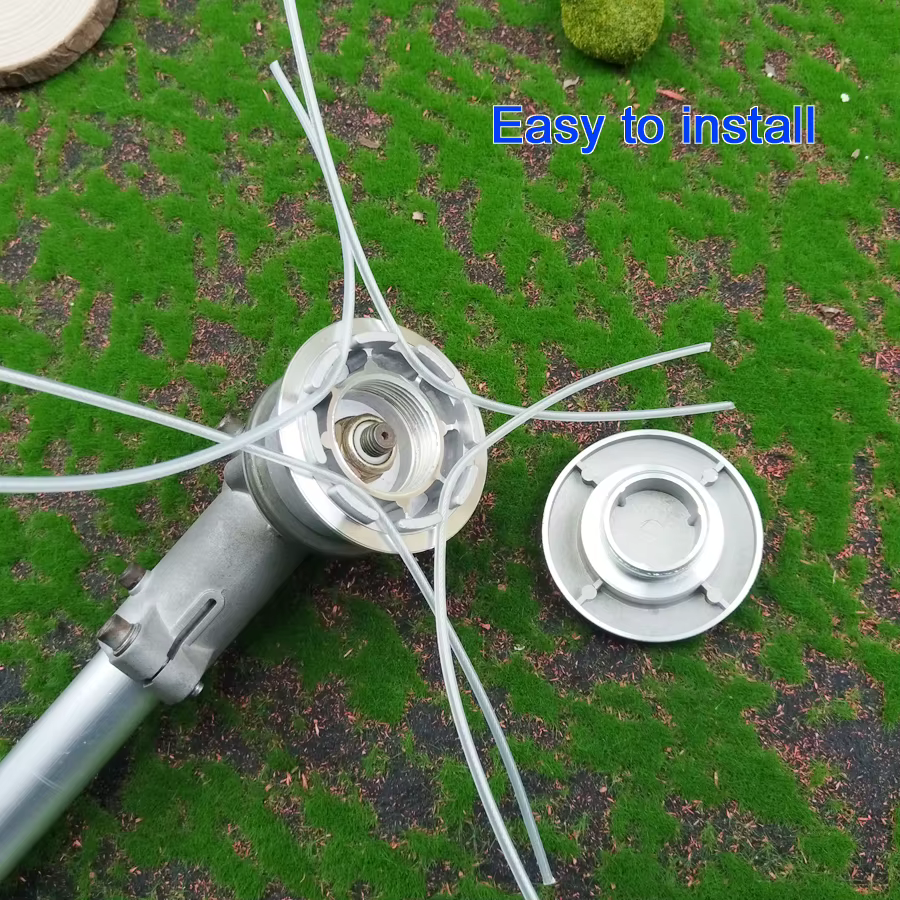 Tête de coupe en alliage d'aluminium givré avec 4 fils de coupe en acier et 2 entretoises, facile à installer, coupe efficace de l'herbe, non