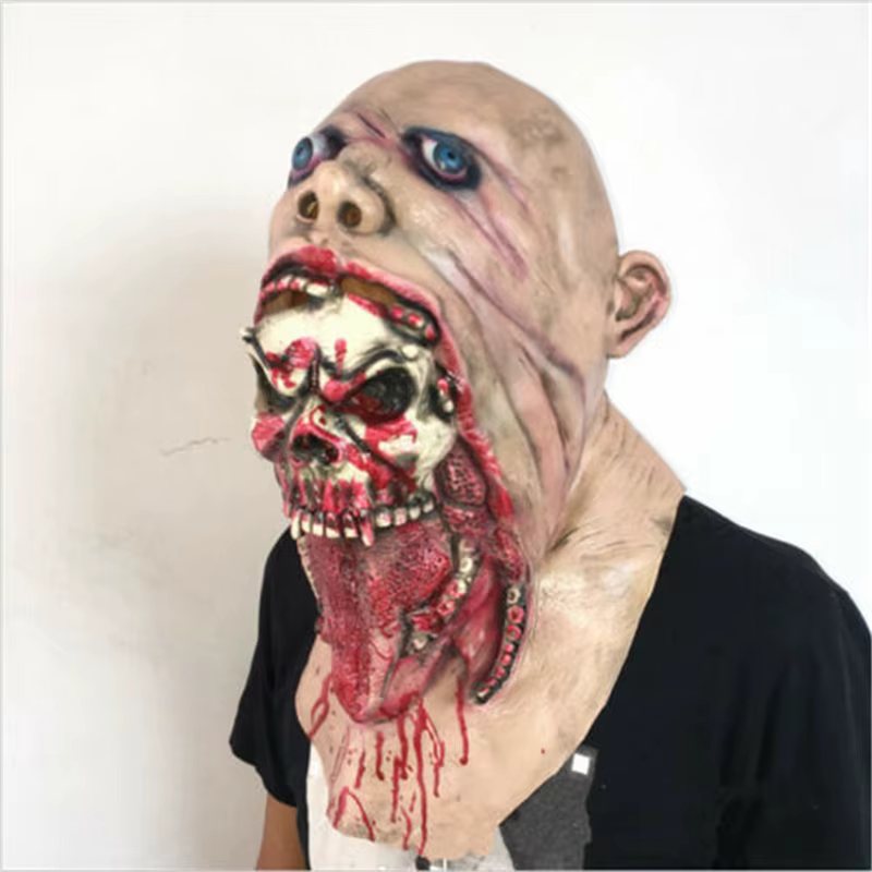 Masque Déchiré d'Horreur Sanglante d'Halloween, Crâne Double Couche en Latex, Accessoires de ixde Cosplay Effrayant, Décoration de ix