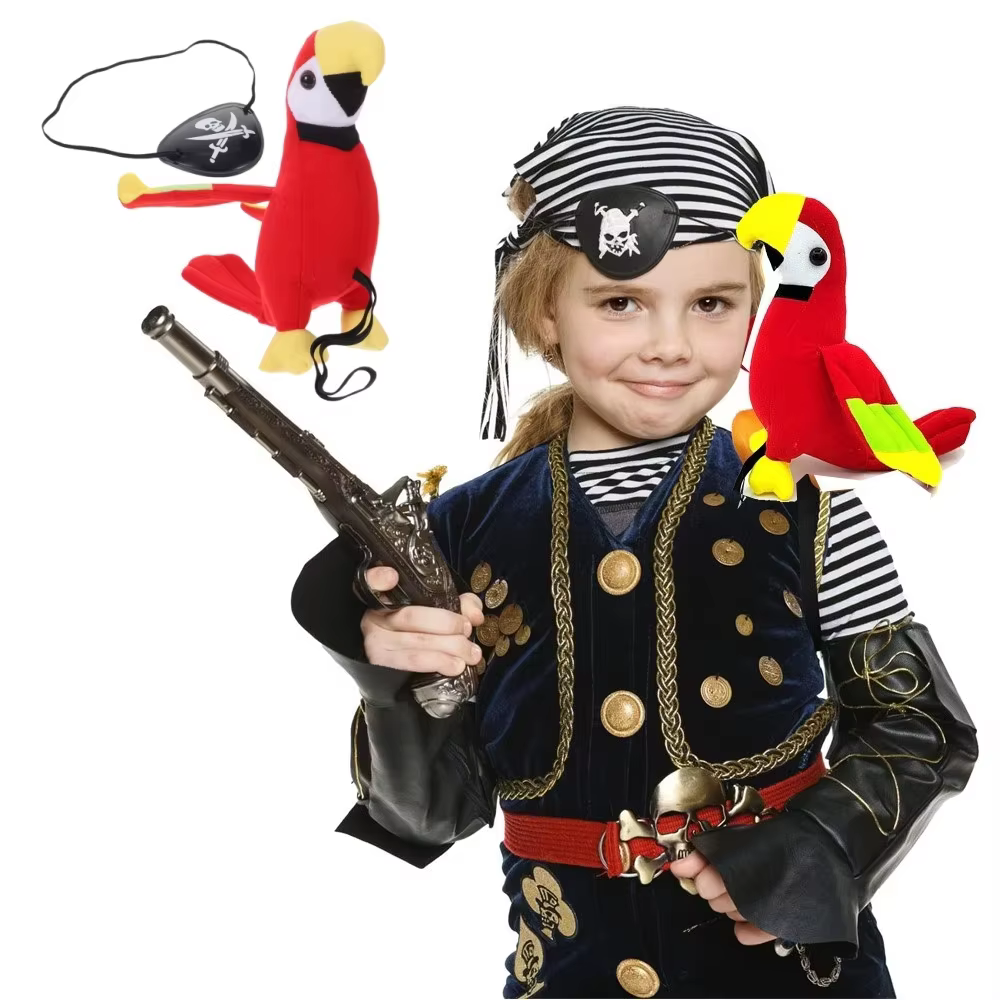 Masque de pirate pour oiseau, ensemble de costume de jeu de rôle, jouet en peluche d'épaule en forme de perroquet, ensemble de costume de pirate, décoration de fête d'Halloween, perroquet