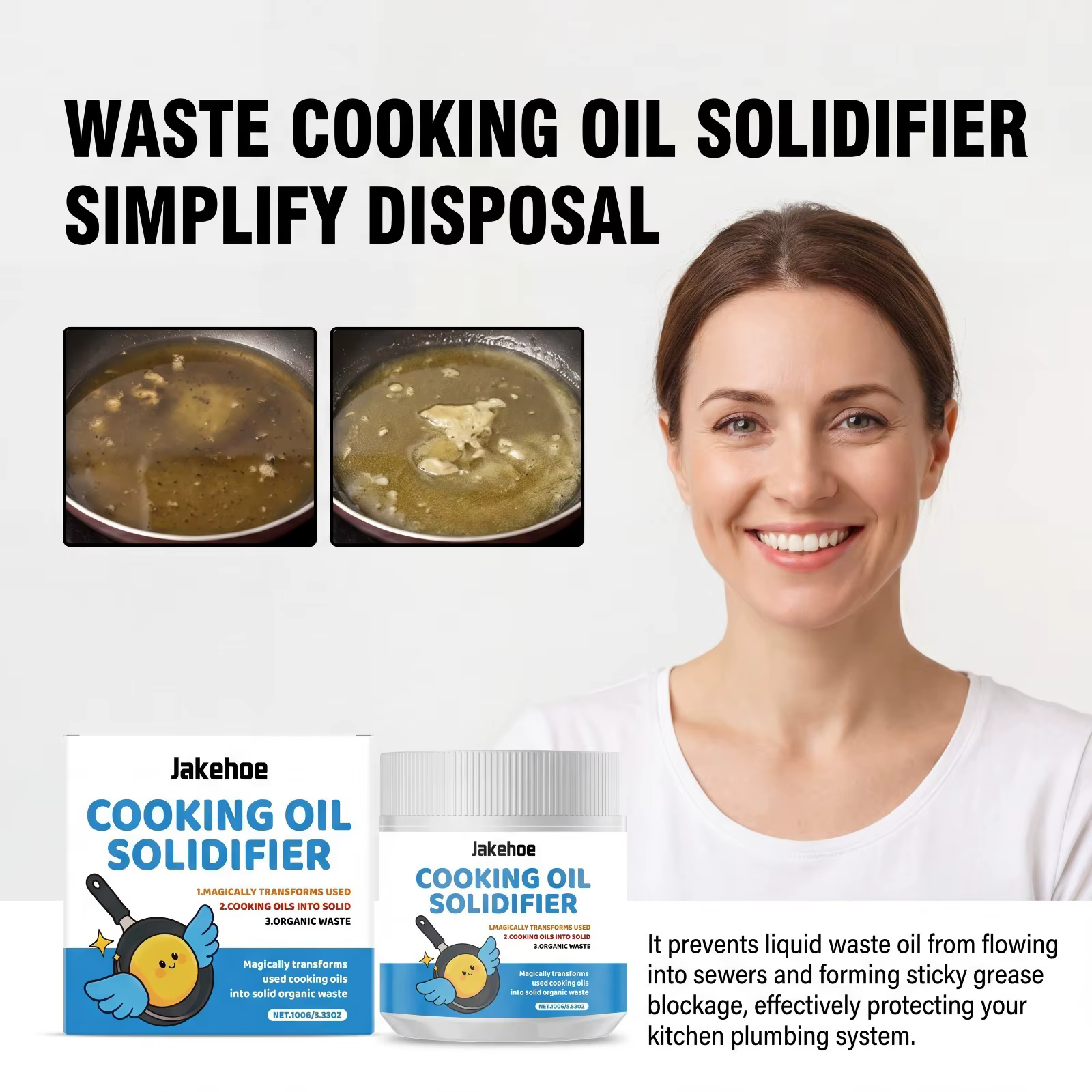 Poudre solidifiante pour huile de cuisson : Empêche les canalisations de se boucher, transforme l'huile usagée de friteuse en déchets solides pour la maison, les restaurants et le nettoyage écologique
