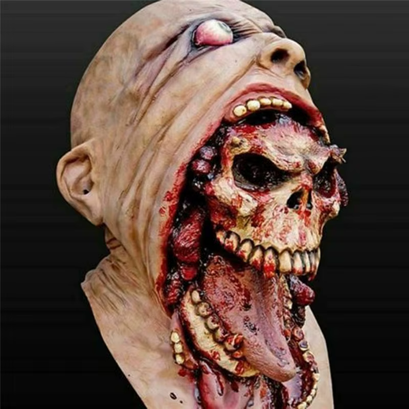 Masque Déchiré d'Horreur Sanglante d'Halloween, Crâne Double Couche en Latex, Accessoires de ixde Cosplay Effrayant, Décoration de ix