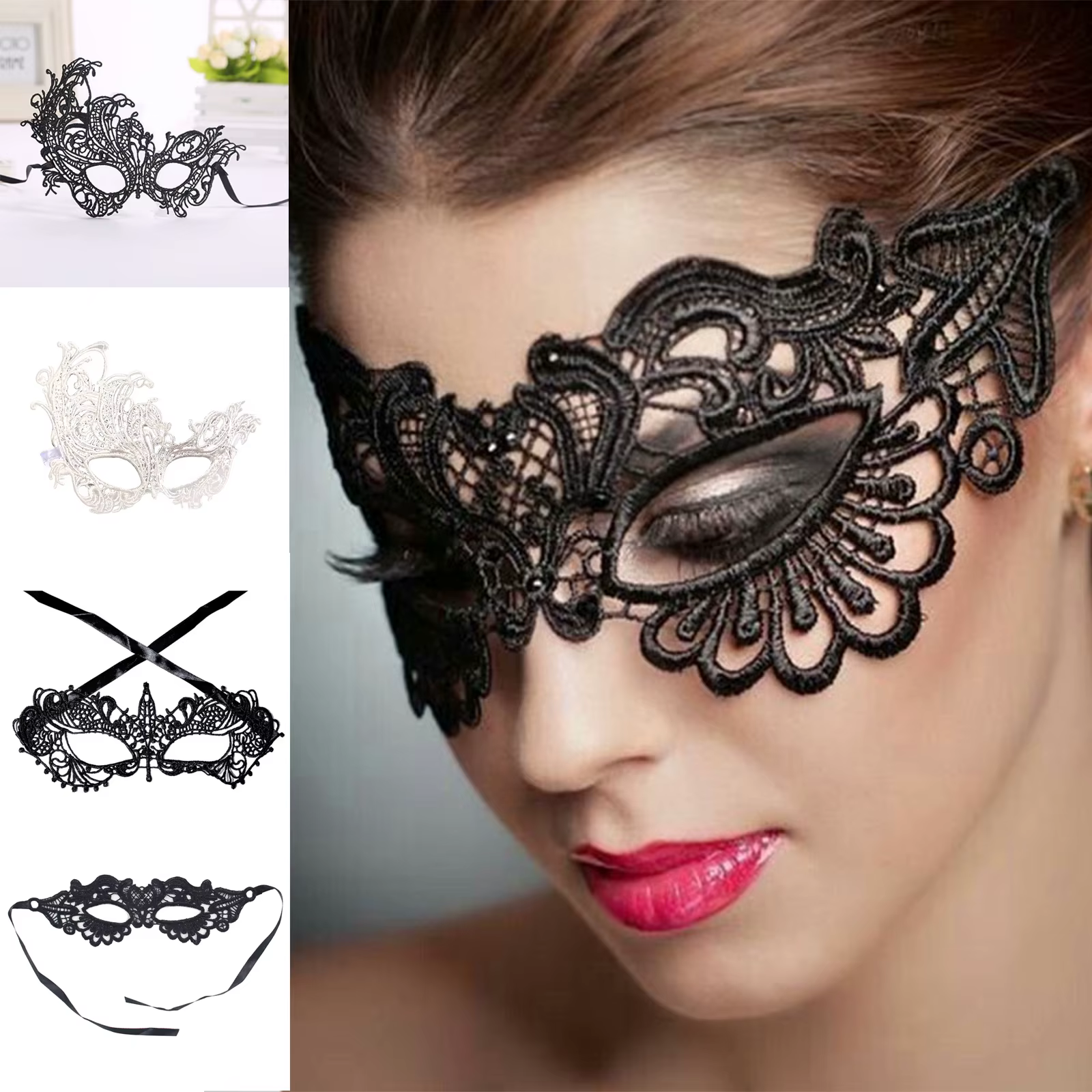 Masque en dentelle reine blanche, avec des Appliques brodées, masque de carnaval, accessoires pour femmes, masque de mariage, masque de mascarade d'halloween