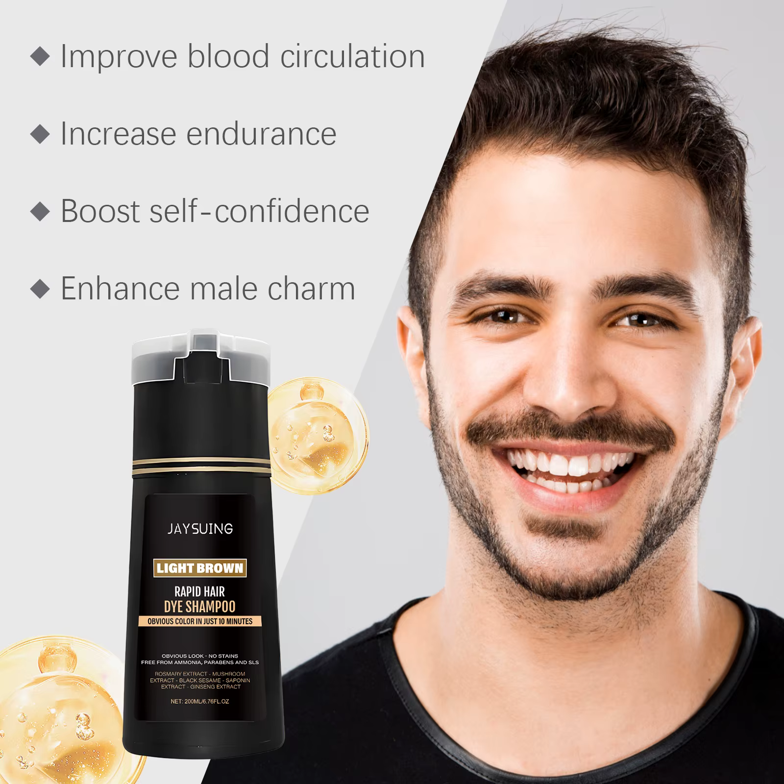 Shampoing de teinture capillaire 3 en 1 pour hommes