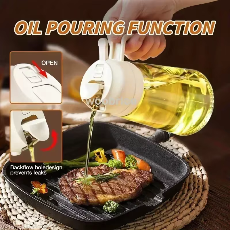 Distributeur d'huile de cuisine 2 en 1, Spray d'olive, grande bouteille d'huile résistante à la chaleur, Sauce soja, diverses bouteilles d'assaisonnement