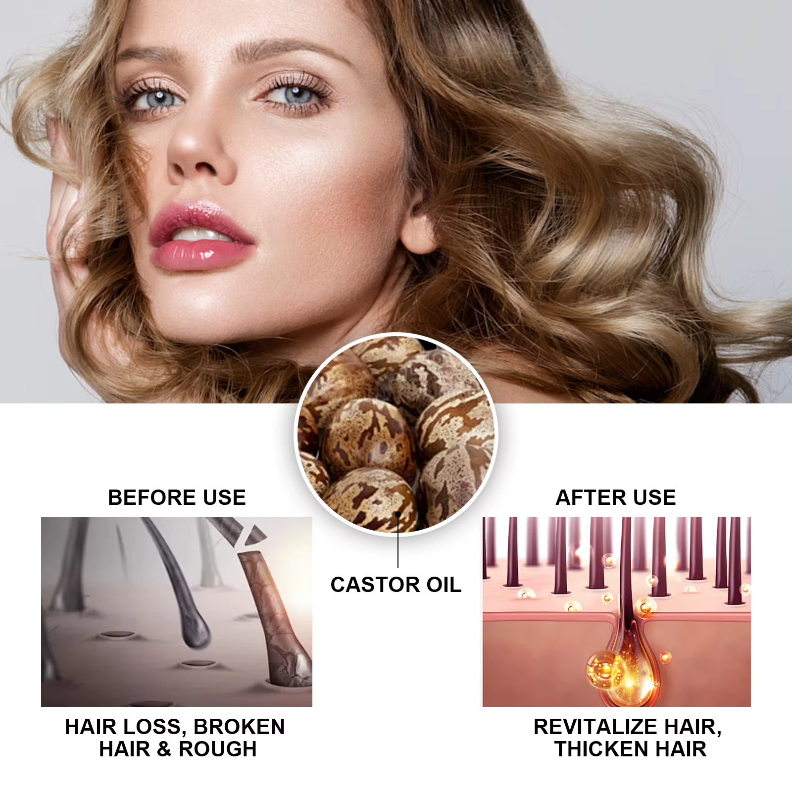 Huile Essentielle de Ricin 30ml pour Épaissir les Cheveux