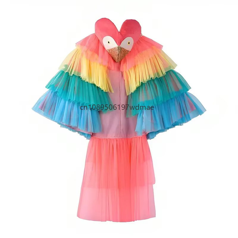 Cape de costume d'oiseau multicolore pour enfant, tenue de cosplay animal pour fille, robe de performance scénique, costume de carnaval à thème oiseau