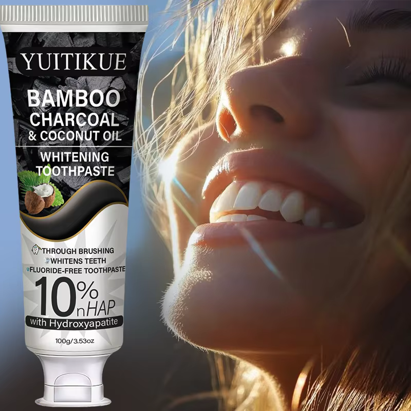 Dentifrice au charbon de bambou et à l'huile de coco YUITIKUE |   10% d'hydroxyapatite NHAP |   Soins dentaires sans fluor 100g