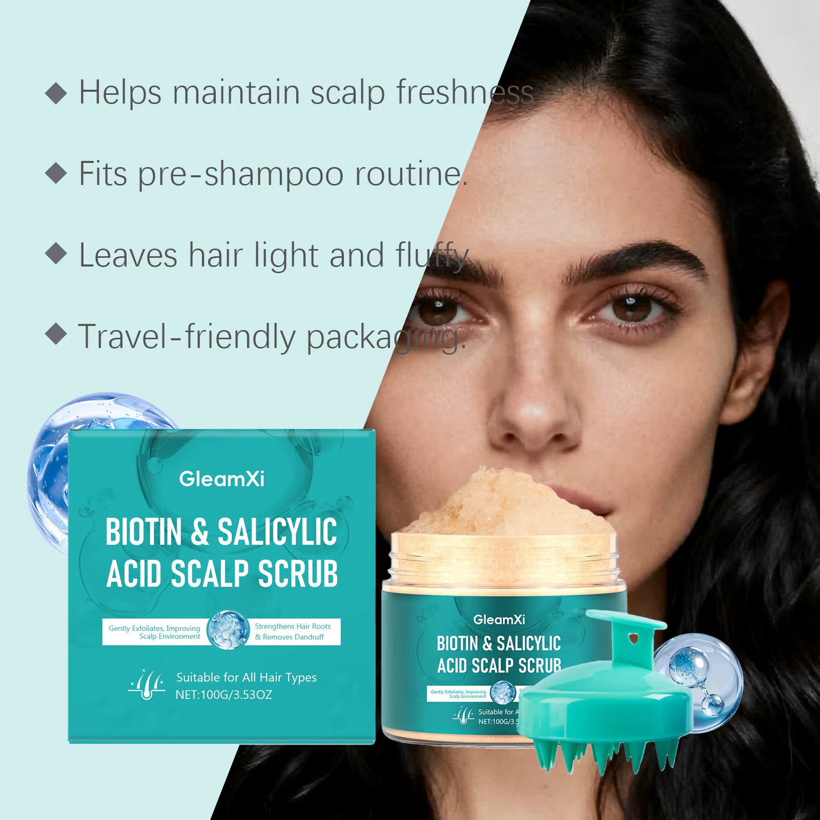 Gommage Détoxifiant au Salicylique pour le Cuir Chevelu avec Brosse de Massage – Nettoyage en Profondeur