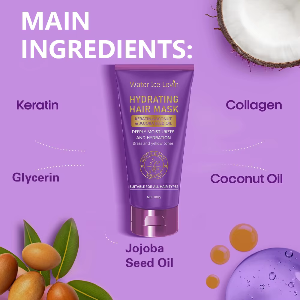 Masque capillaire violet à la kératine - Traitement revitalisant profond aux protéines violettes et bleues - Lotion