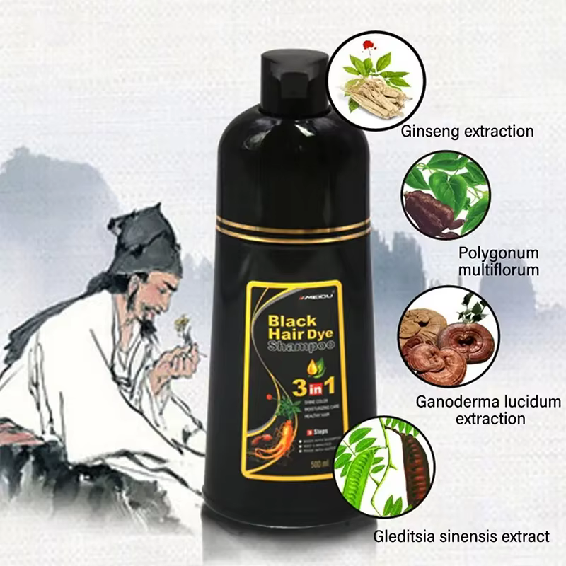 Shampoing de teinture pour cheveux 3 en 1, 500ml, coloration instantanée, naturel, rapide, Essence végétale, crème de coloration pour femmes et hommes