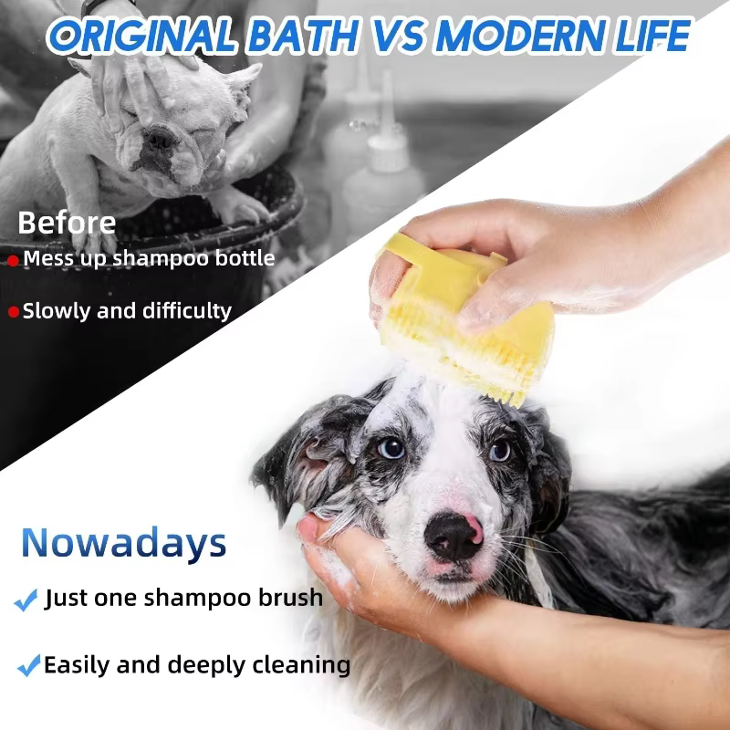 Brosse de massage pour animaux de compagnie 80 ml (2,7 oz) pour chien et chat, peigne de toilettage en silicone souple pour le bain des poils courts